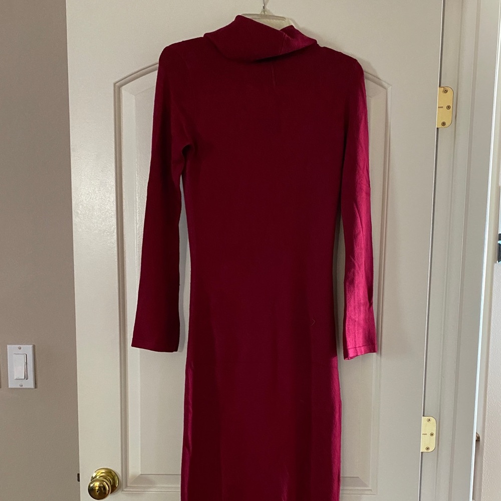 Red cashmere long cowl neck sweater dress